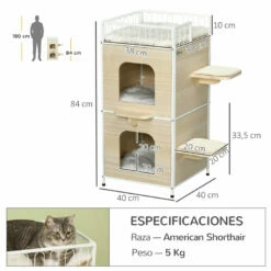 PawHut Casa Para Gatos Madera Natural 40x40x84 Cm -Tienda barata Tiendanimal 01f23fa8172848a0b15d27b0b769b64b