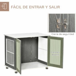 PawHut Jaula Para Perros De Madera Mesa Auxiliar 85x55x75 Cm Con Tablero De Almacenaje 2 Puertas De Cerradura Y Rejillas De Acero Mueble Perrera Para Interiores Gris 85x55x75 Cm -Tienda barata Tiendanimal 025c838d48b449baa8c315fdd82990a8