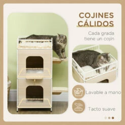 PawHut Casa Para Gatos Madera Natural 40x40x84 Cm -Tienda barata Tiendanimal 05e7729812694c0091ec035c196d58d0