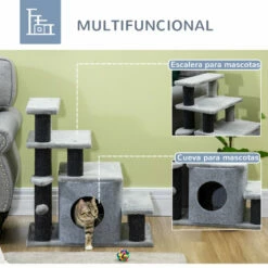 PawHut Escalera Para Gatos De 4 Peldaños Escalón Para Mascotas Con Altura Ajustable Caseta Bola Colgante Y Postes Para Cama Sofá Carga 10 Kg 60x40x66 Cm Gris 60 Cm X 40 Cm X 66 Cm -Tienda barata Tiendanimal 10ee69deee934df0a08a42d3cac4483b