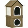 Pawhut Casa Para Gatos De 2 Niveles Cama Cueva Para Gatos Caseta Para Gatos Con 2 Cojines Y Almohadillas Rascadoras Uso Junto O Por Separado 40x41x75 Cm Marrón. 40 Cm X 41 Cm X 75 Cm