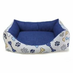 Cama Huesos Y Huellas Para Perros Color Azul 50 Cm X 45 Cm X 17cm