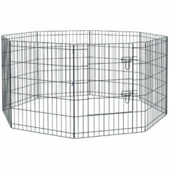 PawHut Parque De Juegos Para Perros 8 Paneles 76x61 Cm Plegables Jaula Metálica Para Mascotas Con Puerta Y Doble Cerradura Para Jardín Patio Exterior Negro 76x61 Cm