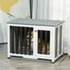 PawHut Jaula Para Perros En Casa Plegable 84,5x51,4x61 Cm Mueble Perrera De Madera Con Techo Abatible Y Bandeja Extraíble Para Perros Medianos Gris 84.5x51.4x61 Cm