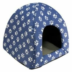 Cama Iglú Huellas Para Perros Y Gatos Color Azul 45 Cm X 45 Cm X 40 Cm
