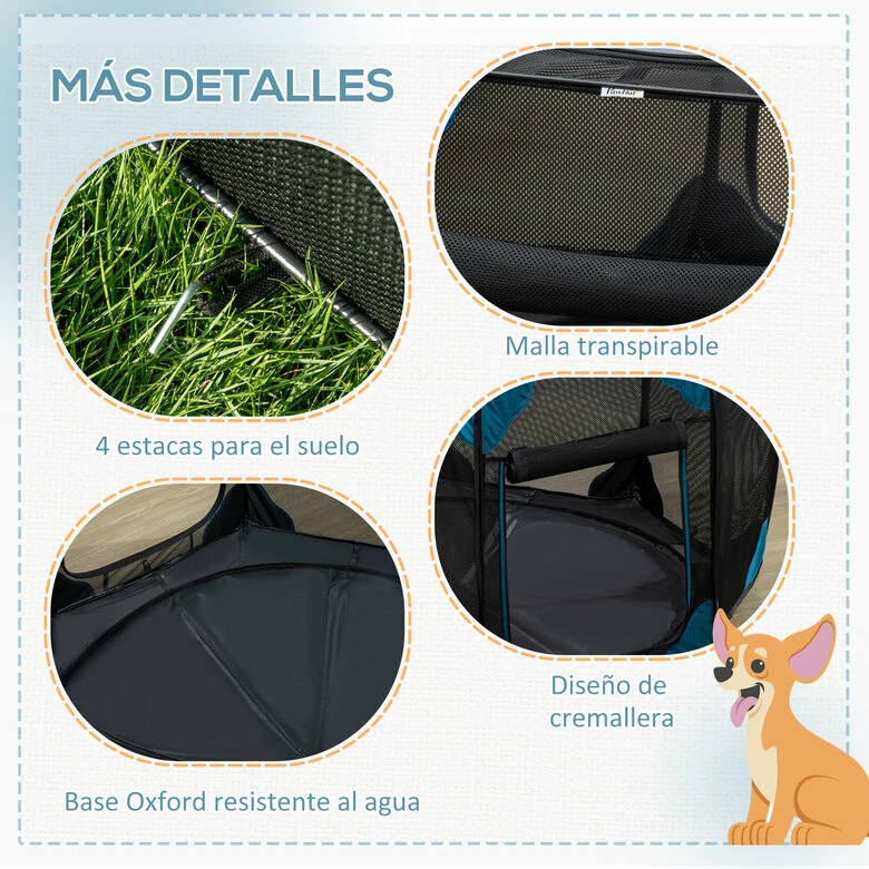PawHut Parque Plegable Para Perros Y Gatos De 8 Paneles Parque De Juego Para Mascotas Con Bolsa De Transporte Recinto Portátil Para Conejos Conejillos De Indias Ø91x58 Cm Azul 91 Cm X 91 Cm X 58 Cm 4 PawHut Parque Plegable Para Perros Y Gatos De 8 Paneles Parque De Juego Para Mascotas Con Bolsa De Transporte Recinto Portátil Para Conejos Conejillos De Indias Ø91x58 Cm Azul 91 Cm X 91 Cm X 58 Cm - Imagen 4