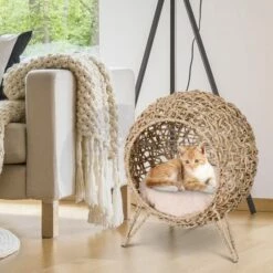Cama Cueva De Ratán PawHut Para Gatos Color Madera Natural 52 Cm X 58 Cm -Tienda barata Tiendanimal 27189 22072212225366 1 cama cueva pawhut para gatos color madera natural