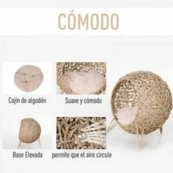 Cama Cueva De Ratán PawHut Para Gatos Color Madera Natural 52 Cm X 58 Cm -Tienda barata Tiendanimal 27189 22072212225407 3 cama cueva pawhut para gatos color madera natural