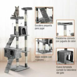 Pawhut árbol Rascador Con Ratoncitos Gris Para Gatos 50 Cm X 50 Cm X 170 Cm -Tienda barata Tiendanimal 27214 4 IMG00038477