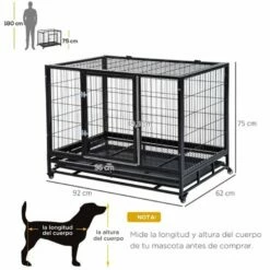 Pawhut Jaula De Metal Con Ruedas Negro Para Perros 92 Cm X 62 Cm X 75 Cm -Tienda barata Tiendanimal 27781 22072212265283 2 jaula metal grande ruedas pawhut para perros color