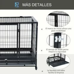 Pawhut Jaula De Metal Con Ruedas Negro Para Perros 92 Cm X 62 Cm X 75 Cm -Tienda barata Tiendanimal 27781 22072212265338 3 jaula metal grande ruedas pawhut para perros color
