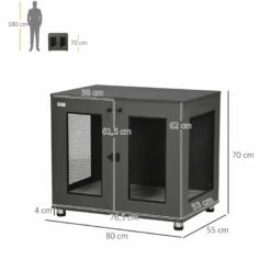 PawHut Jaula Para Perros Medianos Mesa Auxiliar 80x55x70 Cm Con 2 Puertas Con Pestillo Cojín De Tela Oxford Extraíble Y Rejillas De Acero Perrera Para Interiores Gris 80 Cm X 55 Cm X 70 Cm -Tienda barata Tiendanimal 32837efde2fd477096839d9c8e558f90