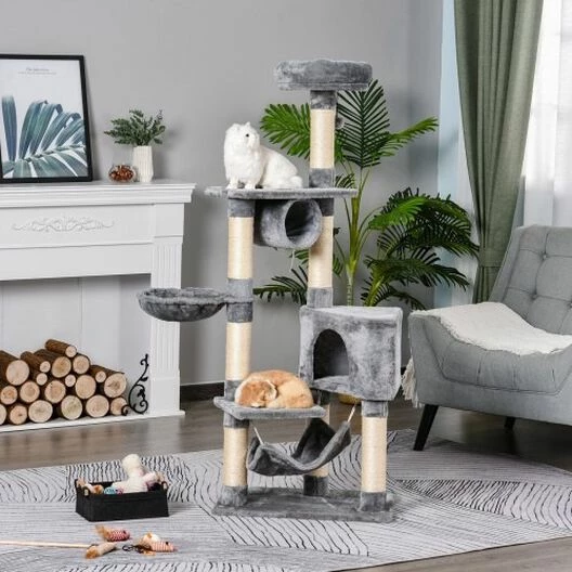 PawHut Arbol Rascador Con Plataformas Para Gatos Color Gris 60 Cm X 40 Cm X 154 Cm 2 PawHut Arbol Rascador Con Plataformas Para Gatos Color Gris 60 Cm X 40 Cm X 154 Cm - Imagen 2