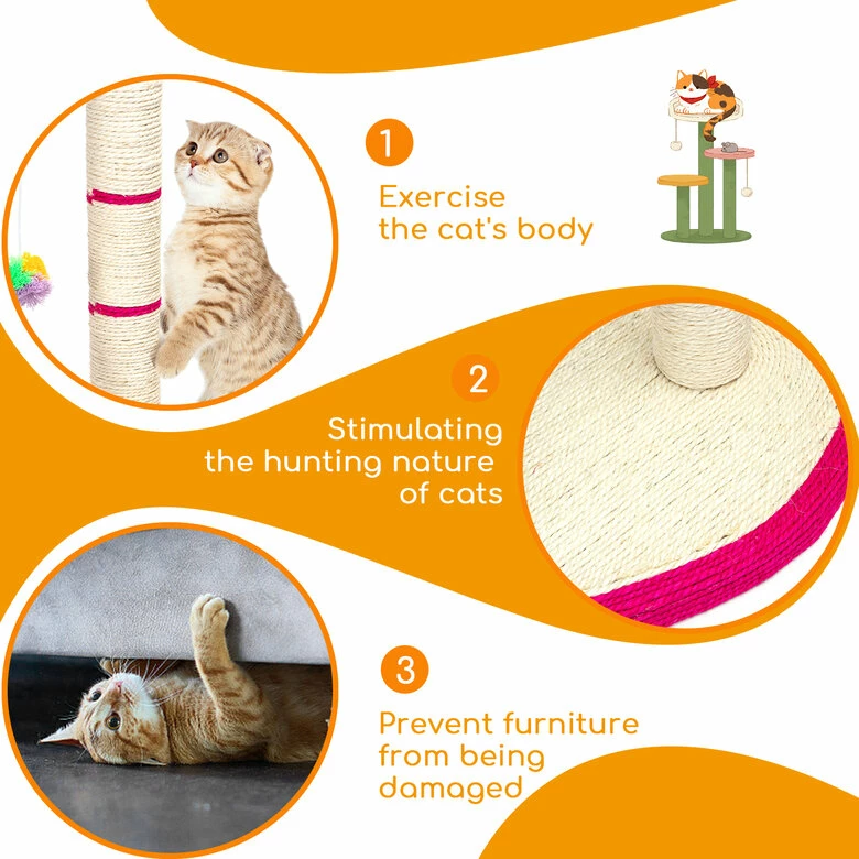 Nobleza - Poste De Rascado Para Gatos,Trepador De Cuerda De Sisal Para Gatos Con Pelotas De Felpa Y Juguetes Para Ratones,Material De Sisal Duradero,L40*W30*H49CM(Rojo) 40 Cm X 30 Cm X 49 Cm 3 Nobleza - Poste De Rascado Para Gatos,Trepador De Cuerda De Sisal Para Gatos Con Pelotas De Felpa Y Juguetes Para Ratones,Material De Sisal Duradero,L40*W30*H49CM(Rojo) 40 Cm X 30 Cm X 49 Cm - Imagen 3
