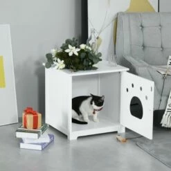 Casa Para Gatos De Madera PawHut Color Blanco 51 Cm X 51 Cm X 48 Cm -Tienda barata Tiendanimal 37397 21090718172307 2 casa para gatos madera pawhut color blanco