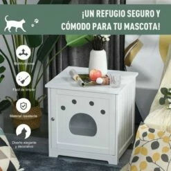 Casa Para Gatos De Madera PawHut Color Blanco 51 Cm X 51 Cm X 48 Cm -Tienda barata Tiendanimal 37397 21090718172414 4 casa para gatos madera pawhut color blanco