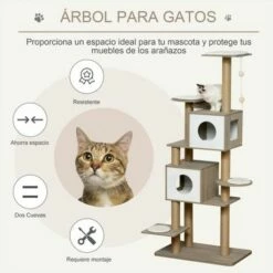 Árbol Rascador Para Gatos Pawhut Color Blanco Y Marrón 80 Cm X 48 Cm X 177 Cm -Tienda barata Tiendanimal 37514 21091510210031 3 rbol rascador para gatos pawhut color blanco marr