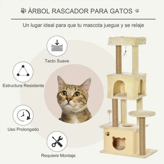 Árbol Rascador Para Gatos Pawhut Color Beige 60 Cm X 34 Cm X 136 Cm 5 Árbol Rascador Para Gatos Pawhut Color Beige 60 Cm X 34 Cm X 136 Cm - Imagen 5