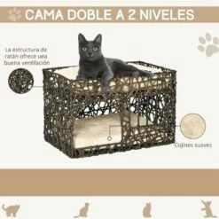PawHut Cama Doble Para Gatos De Ratán 56 Cm X 41 Cm X 45 Cm -Tienda barata Tiendanimal 37548 21091510260447 4 cama doble para gatos