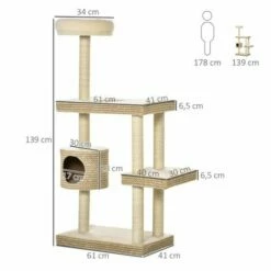 PawHut árbol Con Cueva Múltiples Plataformas Color Beige 61 Cm X 41 Cm X 139 Cm -Tienda barata Tiendanimal 38260 21100709042452 2 pawhut rbol cueva ltiples plataformas color beige
