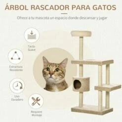 PawHut árbol Con Cueva Múltiples Plataformas Color Beige 61 Cm X 41 Cm X 139 Cm -Tienda barata Tiendanimal 38260 21100709042503 3 pawhut rbol cueva ltiples plataformas color beige