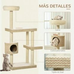 PawHut árbol Con Cueva Múltiples Plataformas Color Beige 61 Cm X 41 Cm X 139 Cm -Tienda barata Tiendanimal 38260 21100709042560 4 pawhut rbol cueva ltiples plataformas color beige