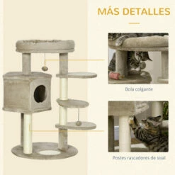 PawHut Árbol Rascador Para Gatos Pequeños Altura 94 Cm Torre Para Gatos Con Cama Superior Cueva 3 Escaleras Bolas Colgantes Y Postes De Sisal 55x55x94 Cm Marrón 55 Cm X 55 Cm X 94 Cm -Tienda barata Tiendanimal 3864b80c45f344c2bed52a6d58297b33