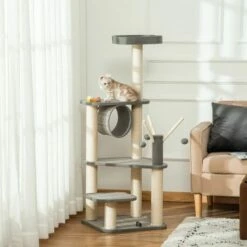 PawHut Torre Escalador Plataformas Gris Para Gatos 49 Cm X 49 Cm X 130 Cm -Tienda barata Tiendanimal 39457 21112611395251 2 pawhut torre escalador plataformas gris para gatos