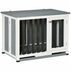 PawHut Jaula Para Perros En Casa Plegable 84,5x51,4x61 Cm Mueble Perrera De Madera Con Techo Abatible Y Bandeja Extraíble Para Perros Medianos Gris 84.5x51.4x61 Cm -Tienda barata Tiendanimal 3efdc83204294cf0ae055f468ef46c62
