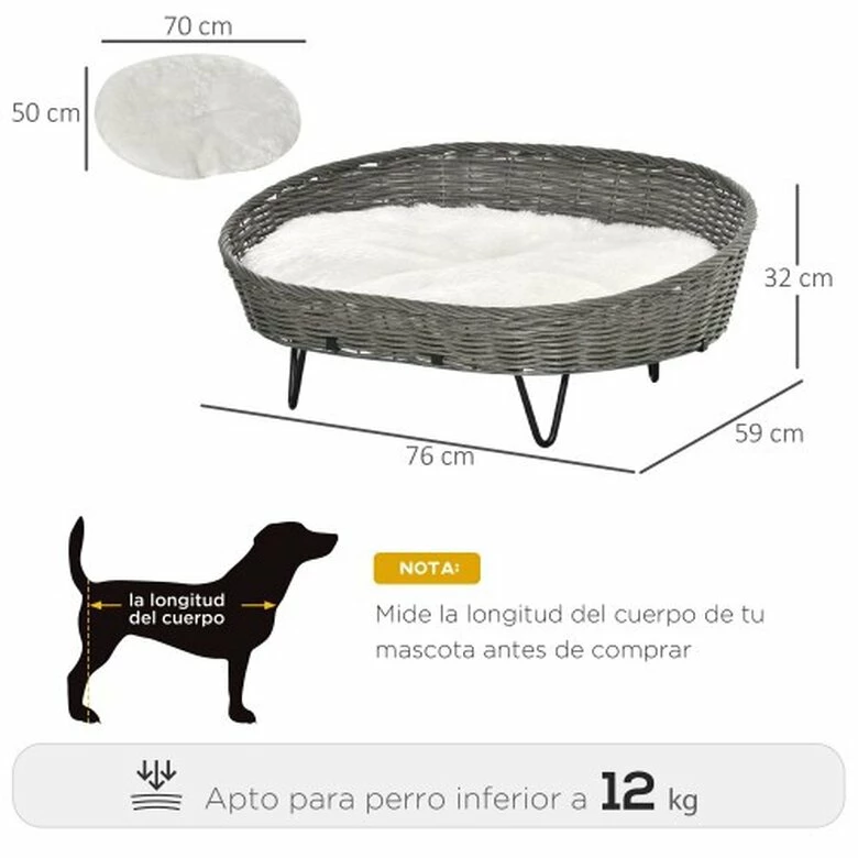 PawHut Cama De Mimbre Para Mascotas 76 Cm X 59 Cm X 32 Cm 2 PawHut Cama De Mimbre Para Mascotas 76 Cm X 59 Cm X 32 Cm - Imagen 2