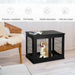 PawHut Jaula De Madera Interior Para Perros 58.5 Cm X 81 Cm X 66 Cm -Tienda barata Tiendanimal 40459 22012112311298 3 pawhut jaula madera interior para perros