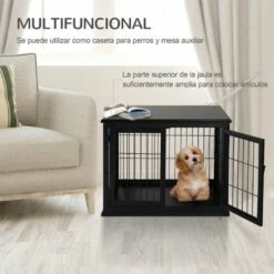 PawHut Jaula De Madera Interior Para Perros 58.5 Cm X 81 Cm X 66 Cm -Tienda barata Tiendanimal 40459 22012112311324 4 pawhut jaula madera interior para perros