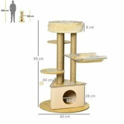 PawHut Árbol Rascador Con Cueva Triangular Beige Para Gatos 60x60x99 Cm -Tienda barata Tiendanimal 41066 22022109324262 2 pawhut rbol rascador cueva triangular beige para g