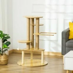 PawHut Árbol Rascador Con Cueva Triangular Beige Para Gatos 60x60x99 Cm -Tienda barata Tiendanimal 41066 22022109324323 3 pawhut rbol rascador cueva triangular beige para g