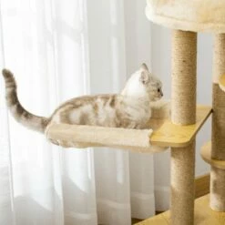 PawHut Árbol Rascador Con Cueva Triangular Beige Para Gatos 60x60x99 Cm -Tienda barata Tiendanimal 41066 22022109324387 4 pawhut rbol rascador cueva triangular beige para g