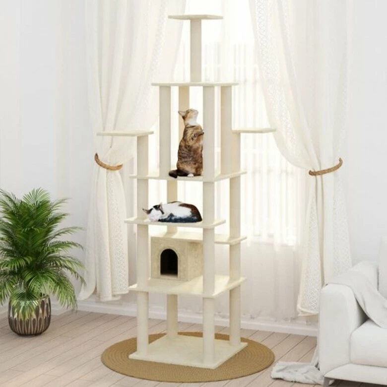 Vidaxl Rascador árbol 7 Pisos Con Casa Crema Para Gatos 74 Cm X 74 Cm X 183 Cm 2 Vidaxl Rascador árbol 7 Pisos Con Casa Crema Para Gatos 74 Cm X 74 Cm X 183 Cm - Imagen 2