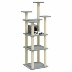 Vidaxl Rascador árbol Con Casa Gris Claro Para Gatos 60,5 Cm X 60 Cm X 110 Cm -Tienda barata Tiendanimal 42135 22060214013200 2 vidaxl rascador rbol casa gris claro para gatos