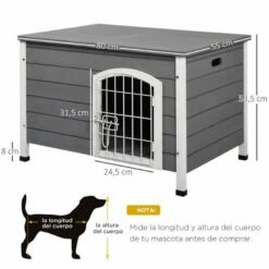 PawHut Caseta De Madera Con Puerta Gris Para Perros 80 Cm X 55 Cm X 53.5 Cm -Tienda barata Tiendanimal 46588 22041213254397 2 pawhut caseta madera puerta gris para perros