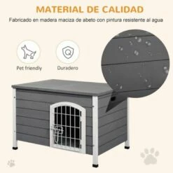 PawHut Caseta De Madera Con Puerta Gris Para Perros 80 Cm X 55 Cm X 53.5 Cm -Tienda barata Tiendanimal 46588 22041213254452 3 pawhut caseta madera puerta gris para perros