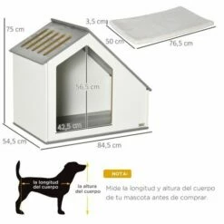 PawHut Caseta Interior De Madera Blanco Para Perros 84.5 Cm X 54.5 Cm X 75 Cm -Tienda barata Tiendanimal 46600 22041213275666 2 pawhut caseta interior madera blanco para perros