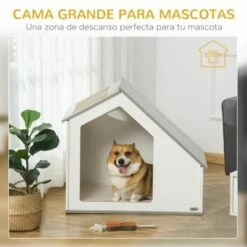 PawHut Caseta Interior De Madera Blanco Para Perros 84.5 Cm X 54.5 Cm X 75 Cm -Tienda barata Tiendanimal 46600 22042615201848 3 pawhut caseta interior madera blanco para perros
