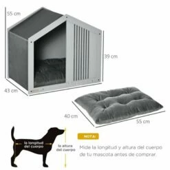PawHut Caseta De Madera Gris Para Perros Pequeños Y Medianos 60 Cm X 43 Cm X 55 Cm -Tienda barata Tiendanimal 46602 22041213281703 2 pawhut caseta madera gris para perros peque median