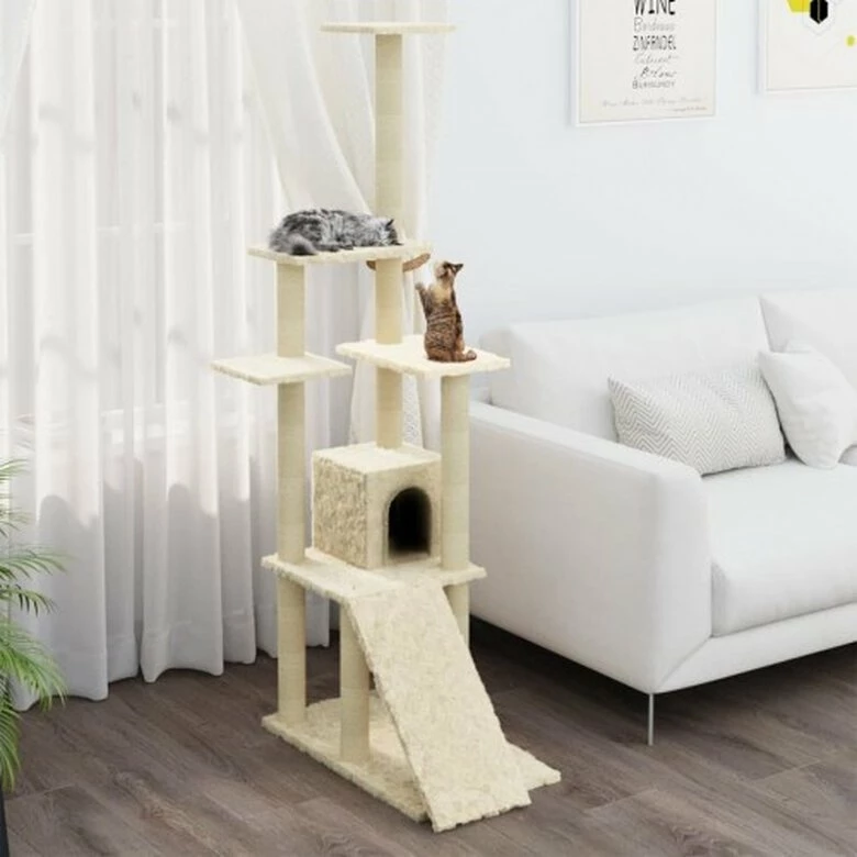 VidaXL Árbol Rascador Con Casa Color Crema Para Gatos 54 Cm X 73 Cm X 155 Cm 2 VidaXL Árbol Rascador Con Casa Color Crema Para Gatos 54 Cm X 73 Cm X 155 Cm - Imagen 2