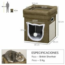 Pawhut Cama Cueva Para Gatos Caseta Para Gatos Con Cama Superior Tablero De Rascador Cojín Suave Bola Colgante Y Marco De Madera 39x39x42 Cm Marrón. 39x39x42cm -Tienda barata Tiendanimal 4883c396396a4ed5abc775ff671aeb2e