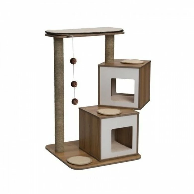 Vesper V-doble Nogal Blanco Rascador Para Gatos 86 Cm X 65 Cm X 103 Cm 2 Vesper V-doble Nogal Blanco Rascador Para Gatos 86 Cm X 65 Cm X 103 Cm - Imagen 2