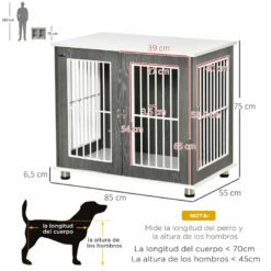 PawHut Jaula Para Perros De Madera Mesa Auxiliar 85x55x75 Cm Con Tablero De Almacenaje 2 Puertas De Cerradura Y Rejillas De Acero Mueble Perrera Para Interiores Gris 85x55x75 Cm -Tienda barata Tiendanimal 4f648478febd4bdba45dc769f3fbd0e6