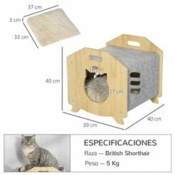 PawHut Caseta De Madera Y Fieltro Para Mascotas 40 Cm X 39 Cm X 40 Cm -Tienda barata Tiendanimal 50023 22070715443934 2 pawhut caseta madera fieltro para mascotas