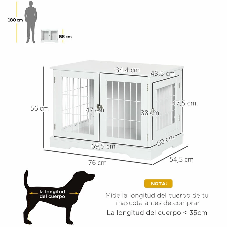 PawHut Jaula Para Perros Pequeños De Madera 76 Cm X 54.5 Cm X 56 Cm 3 PawHut Jaula Para Perros Pequeños De Madera 76 Cm X 54.5 Cm X 56 Cm - Imagen 3