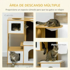PawHut Árbol Rascador Para Gatos Altura 92,5 Cm Torre Para Gatos Con 3 Casetas De Madera Cojines Lavables Tabla De Rascador Y Hamaca 76x37x92,5 Cm Roble. 76 Cm X 37 Cm X 92.5 Cm -Tienda barata Tiendanimal 5a542df73f0146eebaefa4f9e85d1819