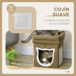 Pawhut Cama Cueva Para Gatos Caseta Para Gatos Con Cama Superior Tablero De Rascador Cojín Suave Bola Colgante Y Marco De Madera 39x39x42 Cm Marrón. 39x39x42cm -Tienda barata Tiendanimal 66017fc3eef44784a6891e109b120342
